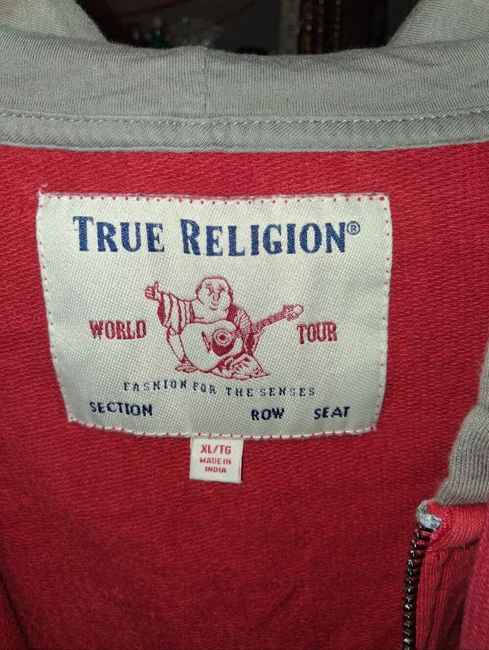 Men's True Religion Full Zip Up Colorblock Hoodie Sz XL